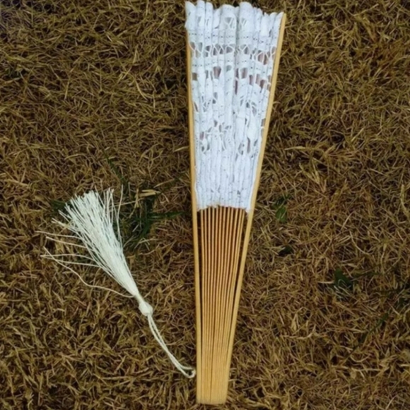 ❤️NWT A Set of Embroidery Victorian Parasol White Umbrella & Fan 32inch …